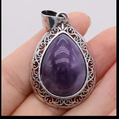 天然石瑪瑙アメジストペンダントアンティークsilverペンダントネックレス