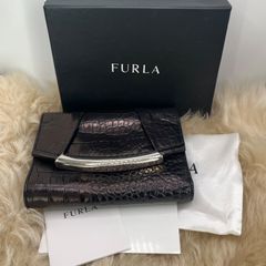 FURLA フルラ　ネイビー クロコダイル　型押し　三つ折り財布