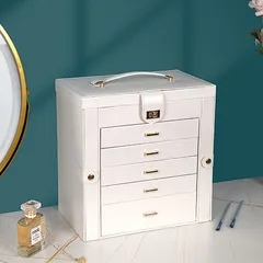 ジュエリーボックス アクセサリーボックス 持ち運び 5段 大容量 ミラー付き 鏡 収納 箱 B0X 5カラー メイクボックス 化粧箱 ネックレス 指輪 ピアス イヤリング シンプル おしゃれ 可愛い 