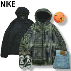 【2way】 ナイキ NIKE リバーシブル フーデット ウィンド ジャケット 中綿 キルティング ジャンパー ウィンド ウェア XL 総柄 ネオンイエロー x ブラック メンズ