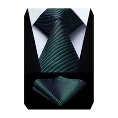 [Enlision] グリーン ネクタイ ポケットチーフ メンズ フォーマル ネクタイ ストライプ 結婚式 二次会 披露宴 パーティー