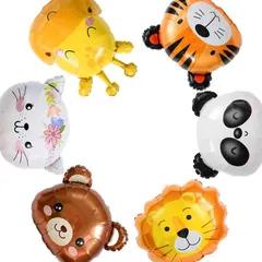 3D かわいい動物バルーン ６枚セット 大きなフィルム風船 ホイルバルーン 誕生日パーティーデコレーションキット ベビーシャワー用品 幼稚園装飾 トラ、パンダ、キリン、猫、クマ、ライ