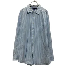 TOMMY HILFIGER 長袖 ストライプシャツ XL ライトブルー ネイビー トミーヒルフィガー ワンポイントロゴ 古着卸 アメリカ仕入 a701-5079