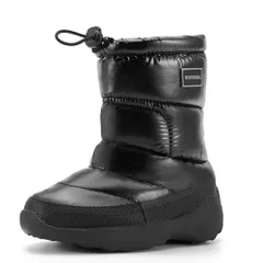 光沢のある黒_19.0 cm M MORENDL スノーブーツ キッズ 綿靴 雪遊び 冬 雪用ブーツ 子供靴 防滑 雪柄 防風 撥水加工 保温 防寒対策 女の子 男の子 通学 光沢のある黒 19CM