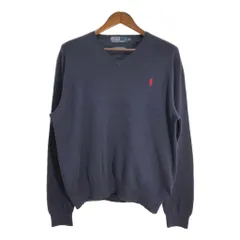 Polo by Ralph Lauren ポロ ラルフローレン Vネック コットン ニット セーター ネイビー（メンズ XL ）中古 古着 T2154