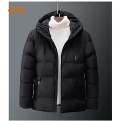 ダウンジャケット メンズ 中綿ジャケット 冬 アウター フード付き 暖かい 軽い おしゃれ 無地 防風コート 防寒着 ブラック 4XLサイズ