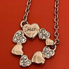 coach ハートチャーム　ネックレス　ライトストーン　レディース