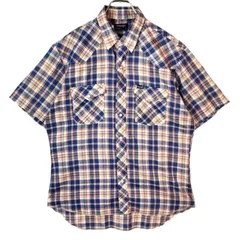 USA製80s90sラングラーWrangler半袖チェックシャツ半袖ウエスタンシャツ青ブルー白ホワイト赤レッドベージュvintageヴィンテージ41213