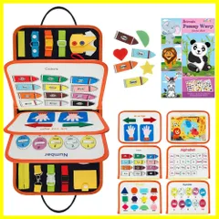 ☆送料無料☆FlyCreat モンテッソーリ バッグ おもちゃ ビジーブック 幼児忙しいボード 動物 かわいいシール 93pcs ステッカー セット付き 男の子 女の子 指先の知育 布のおもちゃ 布絵本 紐通し 紐結び ボタン練習 服の着り方 生活習慣育成 指