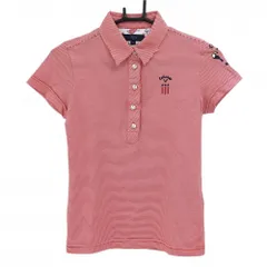 【超美品】キャロウェイ 半袖ポロシャツ レッド×白 ボーダー ロゴ刺しゅう イカリボタン レディース S ゴルフウェア Callaway