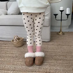 【送料無料】【新品未使用】レギンス スパッツ ウール パンツ ズボン キッズ 女の子 男の子 90 100 110 120 130 140 タイツ 防寒 保温 暖かい 冬 韓国子供服 ハート ブラック ホワイト グレー