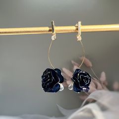 薔薇 スティックピアス(各種金具変更有) ブルー 卒業式 結婚式 ウェディング ブライダル 透明感 卒業式 入学式 卒園式 普段使い お呼ばれ ディップアート アメリカンフラワー ワイヤー ローズ