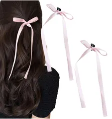 [Herbeluemily] ヘアアクセサリー リボン ヘアクリップ 髪飾り リボンクリップ リボンピン ヘアアレンジ 2個セット ピンク [ピンク]