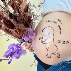 マタニティシール マタニティフォトシール マタニティペイントシール 線画 赤ちゃん よこ