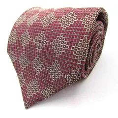 ピエールカルダン ブランド ネクタイ 格子柄 小紋柄 スクエア柄 シルク PO  メンズ ワインレッド Pierre Cardin 【中古】