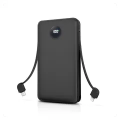 【新着商品】Auskang モバイルバッテリー 10000mAh 大容量 iPhone15Pro対応 ケーブル内蔵 超軽量 22.5Ｗ急速充電 充電器 小型 LCD残量表示 USB-A/Type-C/Lightning出力搭載 パススルー機能 コンパクト  1