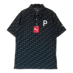 サイズ：M PUMA GOLF プーマゴルフ 2024年モデル パイル地 半袖ポロシャツ 総柄 ブラック系 [240101496864] ゴルフウェア メンズ ストスト