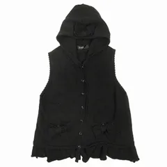 美品 ピンクハウス PINK HOUSE リボン ダメージ加工 フード付き カーディガン ニット カットソー ノースリーブ ベスト フリル コットン A2103KV 黒 ブラック レディース/14