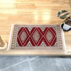パキスタン絨毯 ハイクオリティ 79x44cm 玄関マット 手織り カーペット レッド