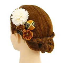 髪飾り 成人式 振袖 袴 ４点セット 金茶 麻の葉 大人 浴衣 かんざし 簪 卒業式 フォーマル 結婚式 花飾り つまみ細工 ちりめん 手作り W28 W303-297 髪飾り 金茶 n861　WSi