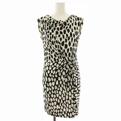 ダイアンフォンファステンバーグ DIANE von FURSTENBERG ワンピース ひざ丈 ノースリーブ 絹 シルク アニマル柄 総柄 2 アイボリー 黒 ブラック 416-141171 /HN