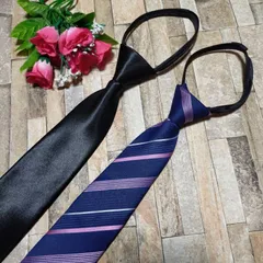 ワンタッチネクタイ　2本　セット ビジネス　結婚式　イベント　パーティー　ダンスパーティー　卒業式　入学式　入社式　スーツ　ワイシャツ　メンズネクタイ　ネクタイ　ブラック　無地　ネイビー　パープル色　ホワイト　ストライプ柄　格安　小物　ワンタッチ