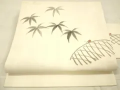 平和屋着物＊夏物　九寸名古屋帯　手描き　籬草葉文　夏虫　正絹　逸品　DAAW1843cm