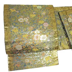 【中古】袋帯 正絹 リサイクル 金糸 ラメ糸 水色 花唐草 梅 桐 献上唐草文 豪華 極上 結婚式 礼装用 フォーマル お仕立て上がり 成人式 振袖 入学式 卒業式 入園式 卒園式 七五三 お宮参り お茶会 六通 和装 着物 No.6-0589