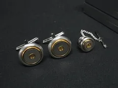 ■美品■ dunhill ダンヒル ネクタイピン カフスボタン カフリンクス ビジネス 紳士 メンズ  シルバー系×ゴールド系 DF5359 冠婚葬祭 結婚式 葬式