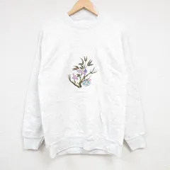 M/古着 SIGNAL 長袖 スウェット メンズ 00s 花 刺繍 クルーネック 薄グレー 霜降り 24aug20 中古 スエット トレーナー トップスのサムネイル