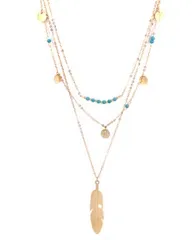 ターコイズビーズフェザー3連ネックレス