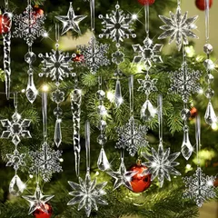 星 アクリル 飾り 飾り 氷柱 クリスマスツリー クリスマスツリー オーナメント オーナメント オーナメント ツリー 屋外 クリスマス クリスマス 雪の結晶 28個セット JANLOFO