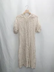 ◇ ⊂ continuer de NICE CLAUP 再生繊維 半袖 ロング ワンピース サイズF ベージュ レディース E  【1412090038051】