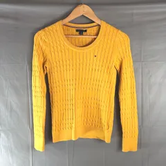 トミーヒルフィガー TOMMY HILFIGER ニット 長袖 ケーブル編み ロゴ刺繍 リブ 綿 黄色 XXSサイズ 956254