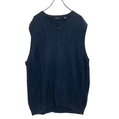IZOD コットンニット セーター ベスト L ネイビー ケーブル編み アイゾッド 古着卸 アメリカ仕入 a701-5464のサムネイル