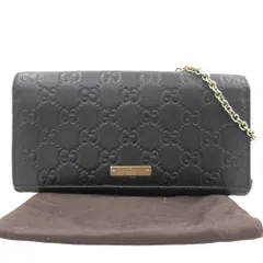 【本物保証】 布袋付 グッチ GUCCI グッチシマ ホック付き長財布 170426 0959 チェーンウォレット 革 レザー 黒 ブラック