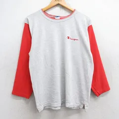 M/古着 チャンピオン champion 長袖 ビンテージ Tシャツ メンズ 90s ワンポイントロゴ ツートンカラー クルーネック グレー 霜降り他 25aug