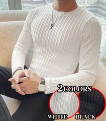 ストライプ柄 薄手 長袖Tシャツ 267 黒 白 シンプル 無地 大人 キレカジ ホスト ヤクザ オラオラ系 服 メンズ ファッション