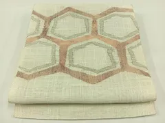 平和屋着物＊夏物　八寸名古屋帯　亀甲文　銀糸　正絹　逸品　AAAY4310jh