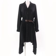 【ドンドン見直し】極美品☆LOUIS VUITTON ルイヴィトン 2024年製 1AFSWC ベルトアシンメトリカルシャツドレス シルク100％ ワンピース ブラック 34 ハンガー・ガーメント付き イタリア製 正規品 レディース 定価803,000円