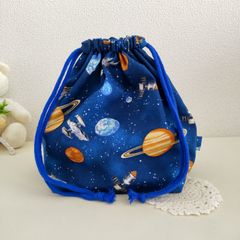 お弁当袋　男の子　ハンドメイド　コズミックネイビー　宇宙柄　入園準備　入園入学　入園セット　コップ袋　ランチョンマット　セット　コットン