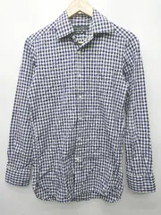 ◇ Θ BEAMS ビームス ギンガムチェック 長袖 シャツ サイズM ホワイト ネイビー メンズ P  【1411070010605】