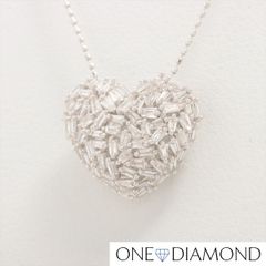 ダイヤ ネックレス ハート 天然ダイヤモンド エメラルド カット K18 WG 2.4g D0.4ct ハートシェイプ