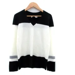 アズールベーシック AZUL basic ニット カットソー Vネック 長袖 M オフホワイト 黒 ブラック /HO29