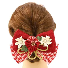 髪飾り リボン 卒業式 袴 成人式 つまみ細工 赤 振袖 前撮り 花 白 ゴールド ちりめん 組紐 矢絣 パール ヘアアクセ かんざし No.9-4199