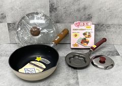 【未使用品】ダイヤアルミ フラワークレスト ディープフライパン20cm 蓋付き・渡辺商店 プチ目玉焼き器(はな) 蓋付き【2点セット】