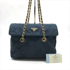 PRADA プラダ 三角ロゴ テスート ナイロン キルティング チェーン ショルダー バッグ ネイビー k4832
