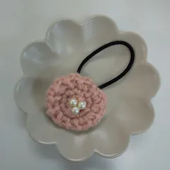 かぎ針編み　ヘアゴム　パール付き