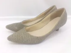 ◇ Vivian ヴィヴィアン ボーダー ポインテッドトゥ ヒール パンプス サイズ24.0 ベージュ ブラック系 レディース E  【1304140010875】