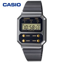 CASIO カシオ A100WEGG-1A2 エイリアン 復刻版 腕時計 スタンダード デジタル ガンメタル ブラック ゴールド ユニセックス 時計 メンズ レディース キッズ 男性 女性 ビジネスウォッチ レトロ ステンレス ブレスレット 復刻モデル